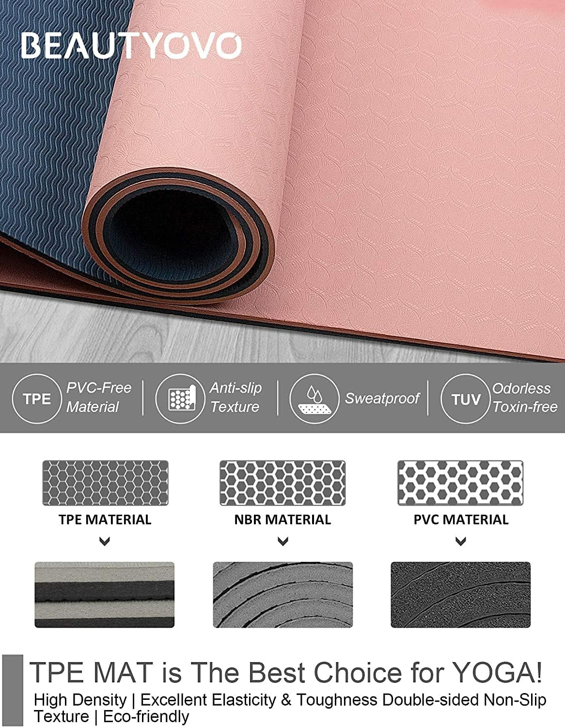 Extra Thick Non-Slip Yoga Mat with Strap - Double-Sided TPE for Ultimate Comfort in Yoga, Pilates, and Floor Exercises