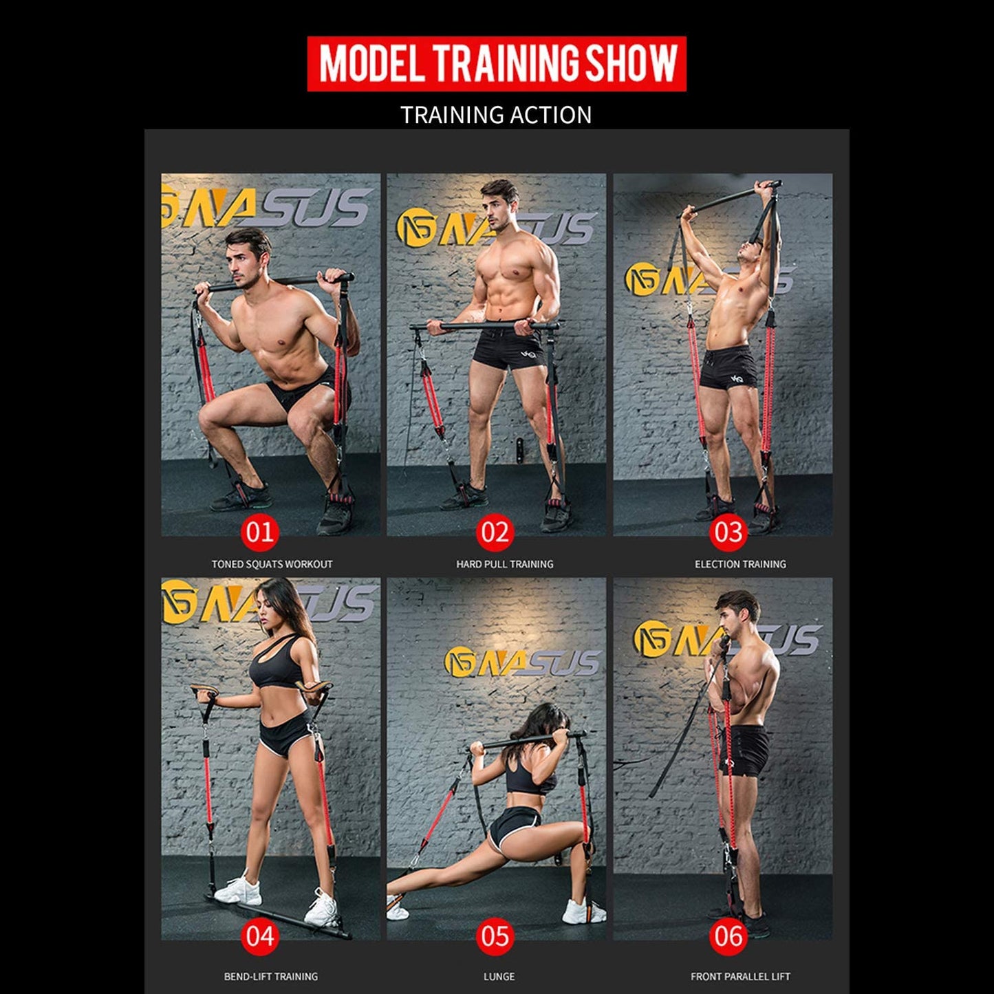 Portable Pilates Bar with Resistance Bands - Home Gym Squat Equipment for Men & Women (Red - 4 Bands)