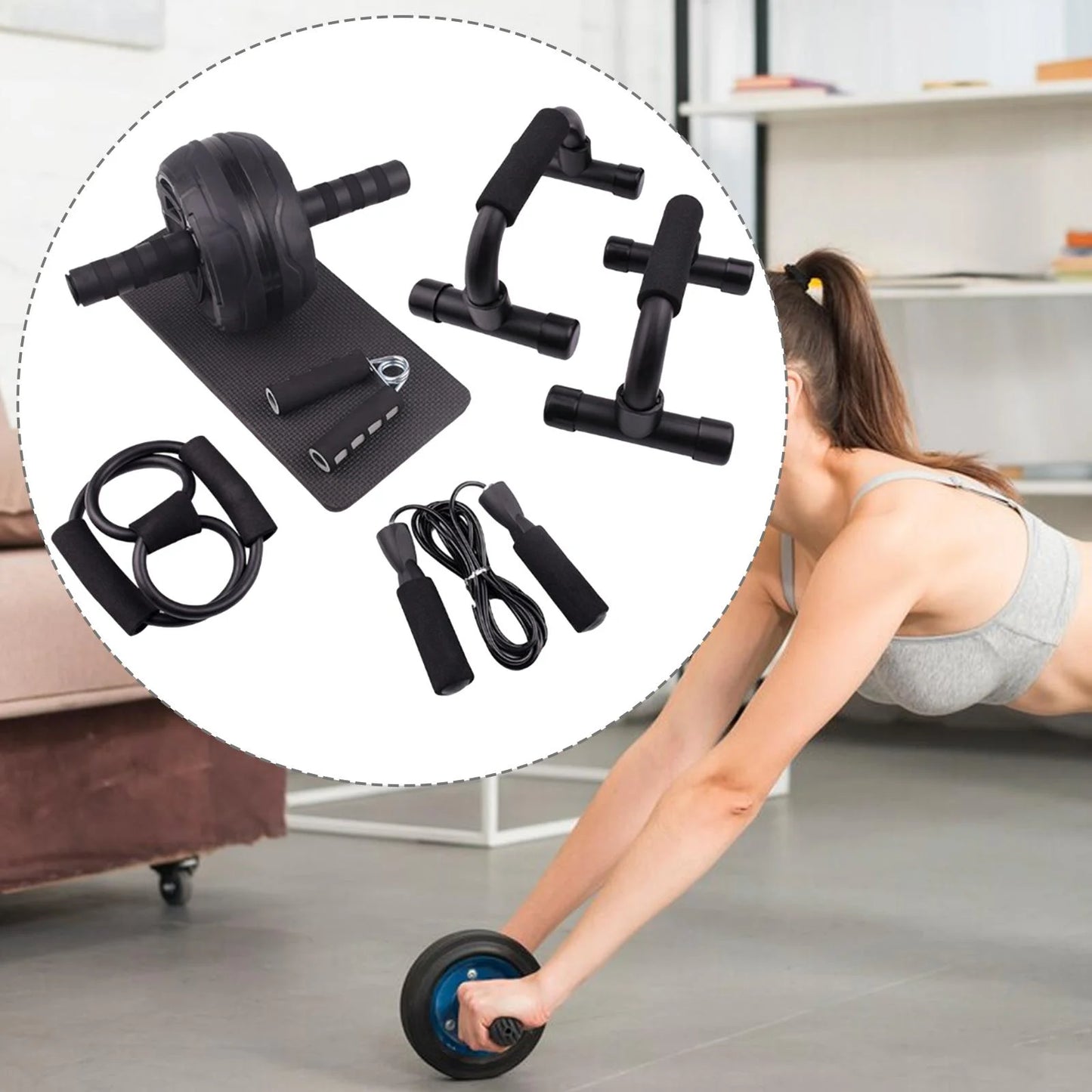 Ultimate Abs Roller Wheel & Chest Expander Set - Home Gym Fitness Equipment for Total Body Workout