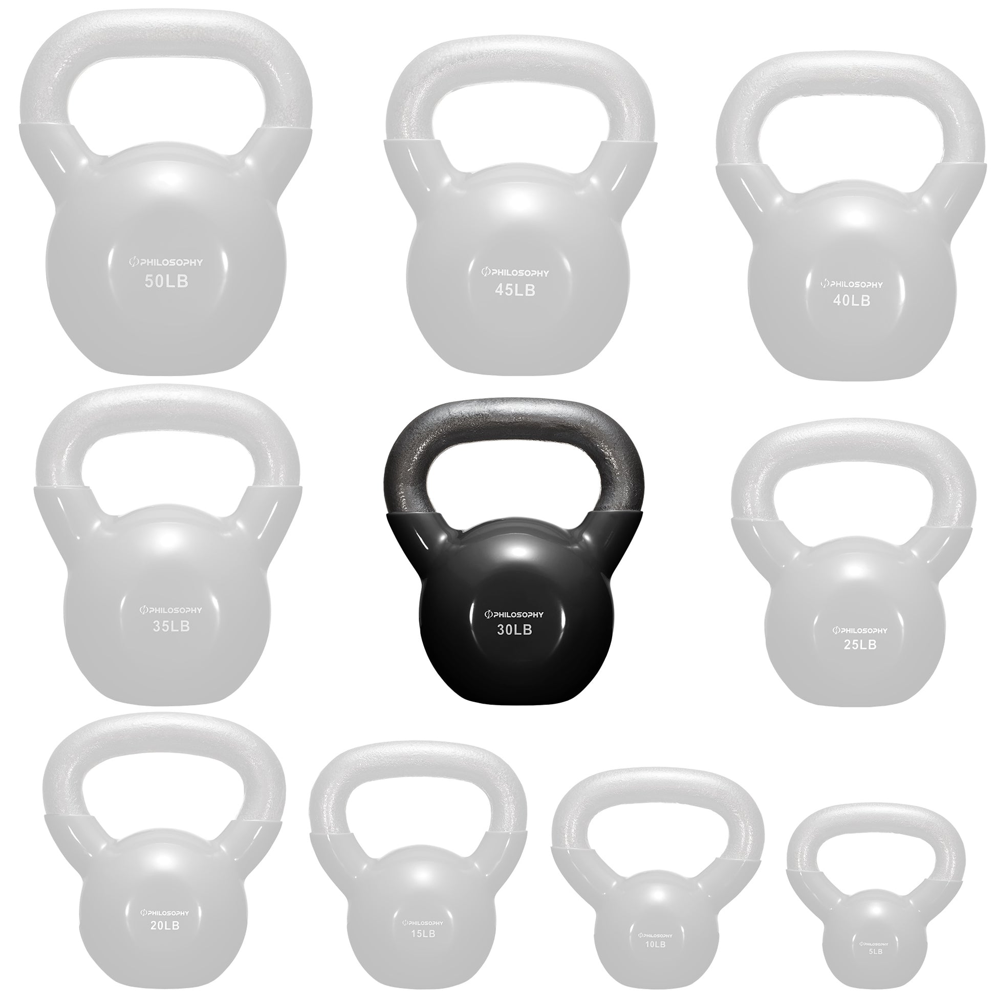 Versatile Vinyl Coated Cast Iron Kettlebells - 5 to 50 Pounds for Ultimate Strength Training