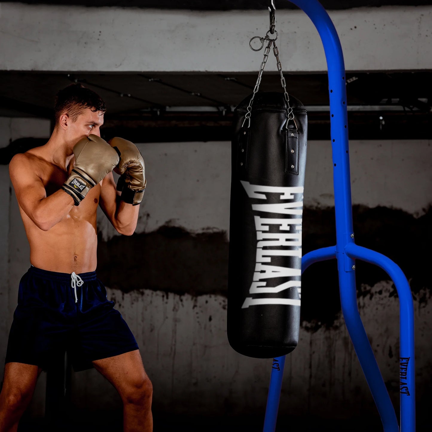 Heavy-Duty Single Station Punching Bag Stand - Durable Powder-Coated Steel, 100 Lb Capacity, Stylish Blue