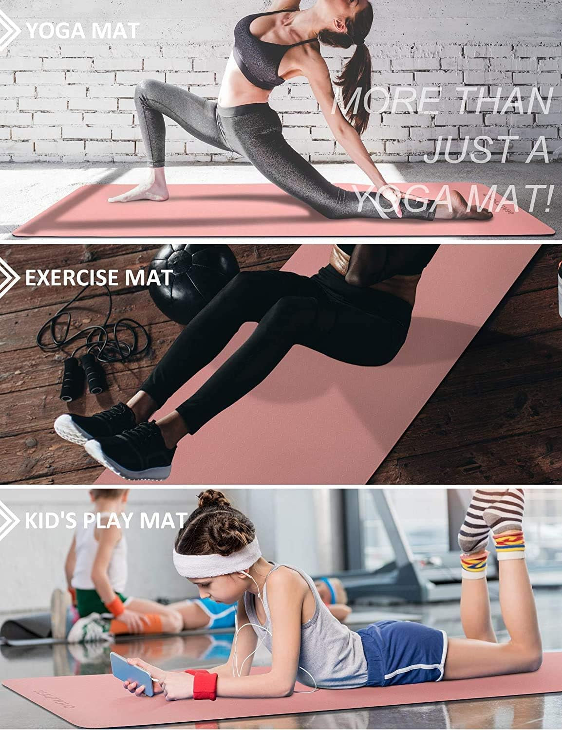 Extra Thick Non-Slip Yoga Mat with Strap - Double-Sided TPE for Ultimate Comfort in Yoga, Pilates, and Floor Exercises