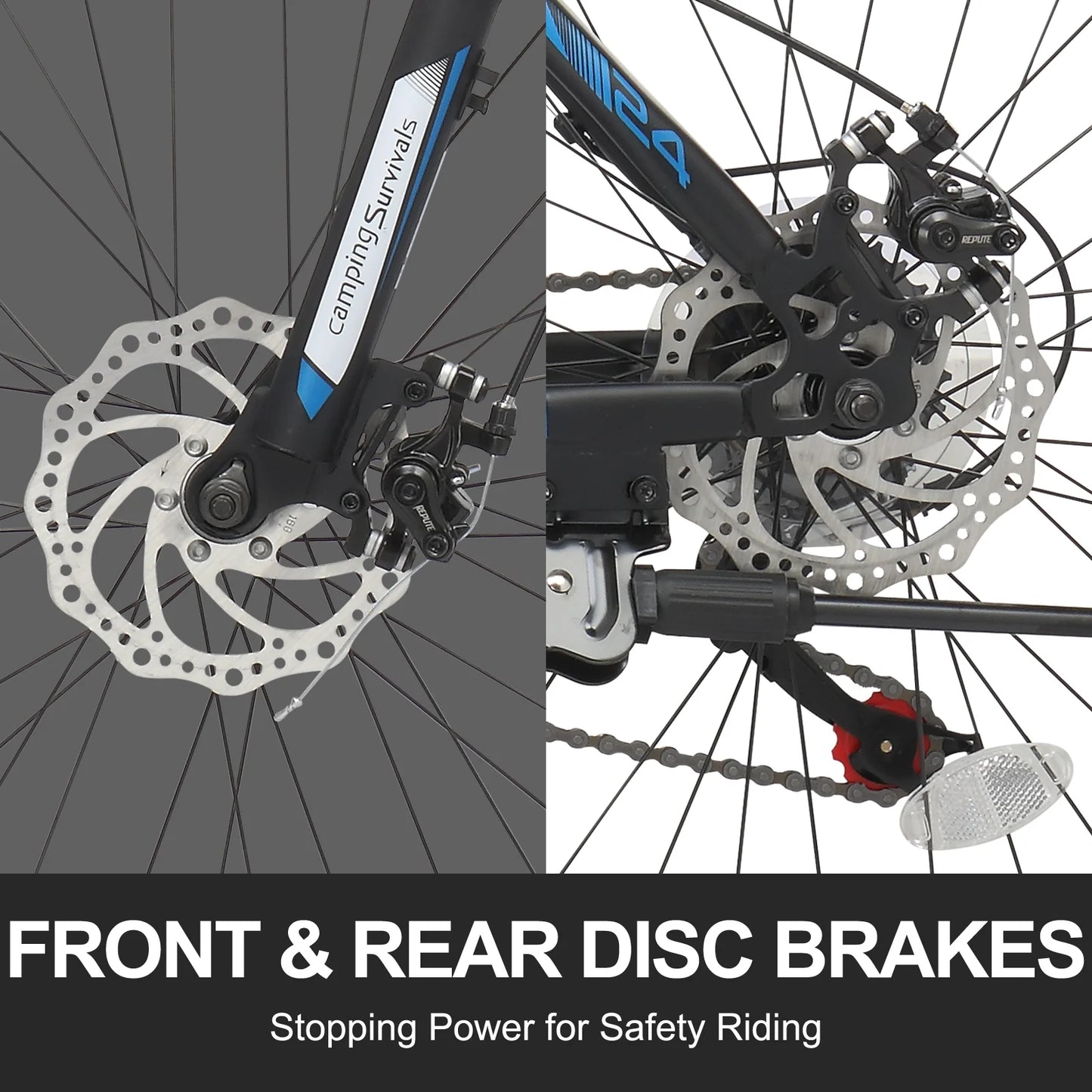 24" Adult Mountain Bike - 21 Speed, Dual Disc Brakes, Stylish Blue Design