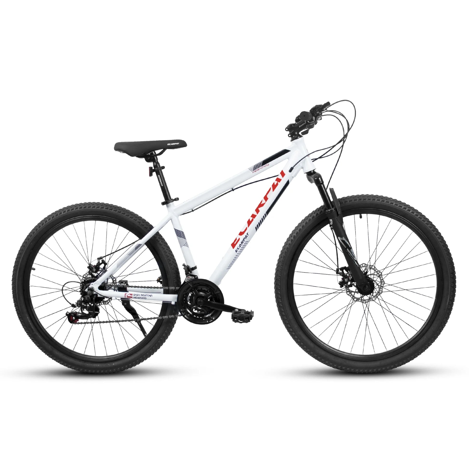 27" High-Performance Mountain Bike - 21 Speed, Durable High Carbon Steel Frame, Suspension Fork & Disc Brake for Men and Women - Sleek White Design