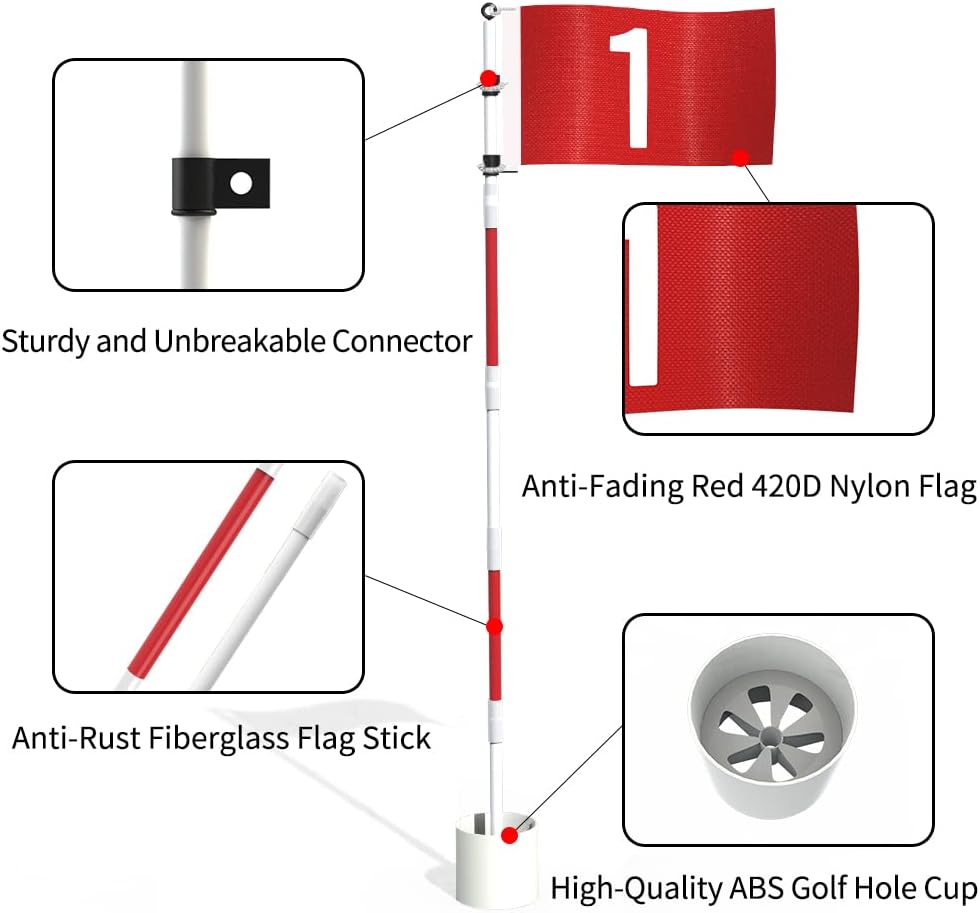 Premium 6Ft Golf Flagstick with Detachable Cup - Durable Anti-Rust Glass Fiber Design for Backyard and Driving Range Use