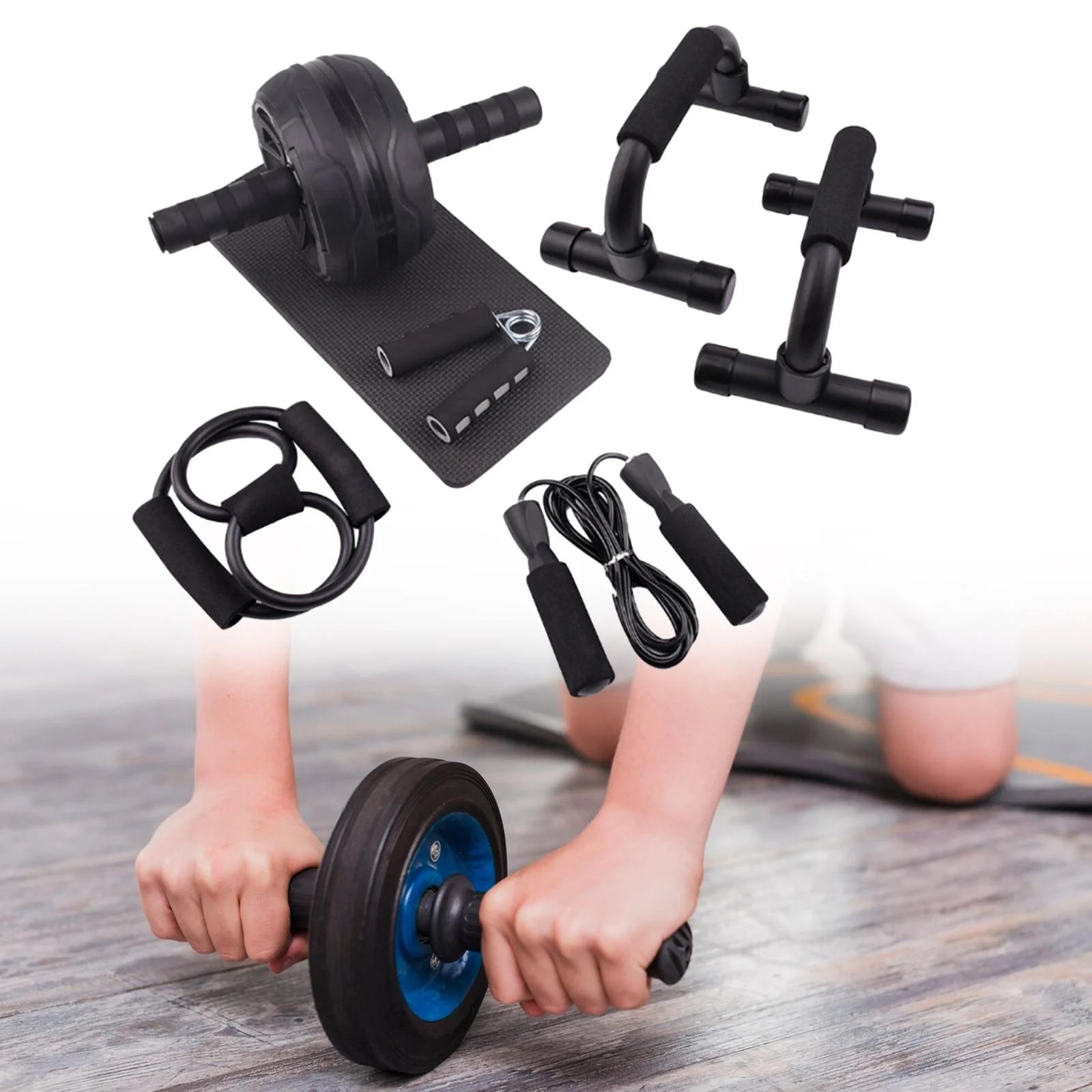 Ultimate Abs Roller Wheel & Chest Expander Set - Home Gym Fitness Equipment for Total Body Workout