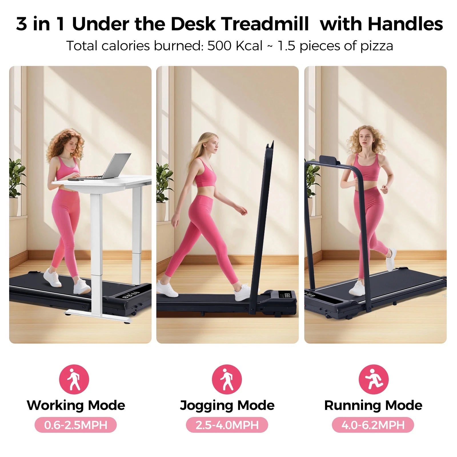 Folding Treadmill with Handles for Home Workouts,Portable Treadmill Compact under Desk Foldable Walking Pad Treadmills with LED Display,320Lbs Capacity