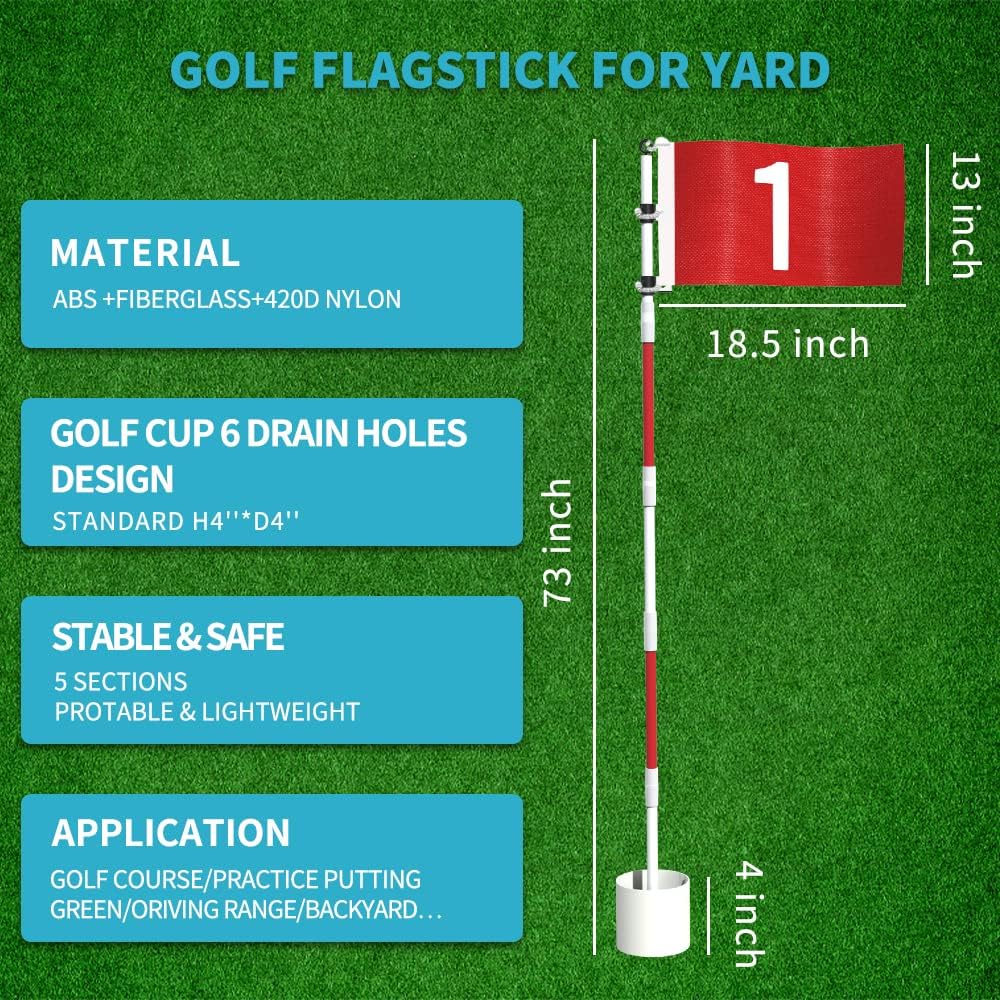 Premium 6Ft Golf Flagstick with Detachable Cup - Durable Anti-Rust Glass Fiber Design for Backyard and Driving Range Use