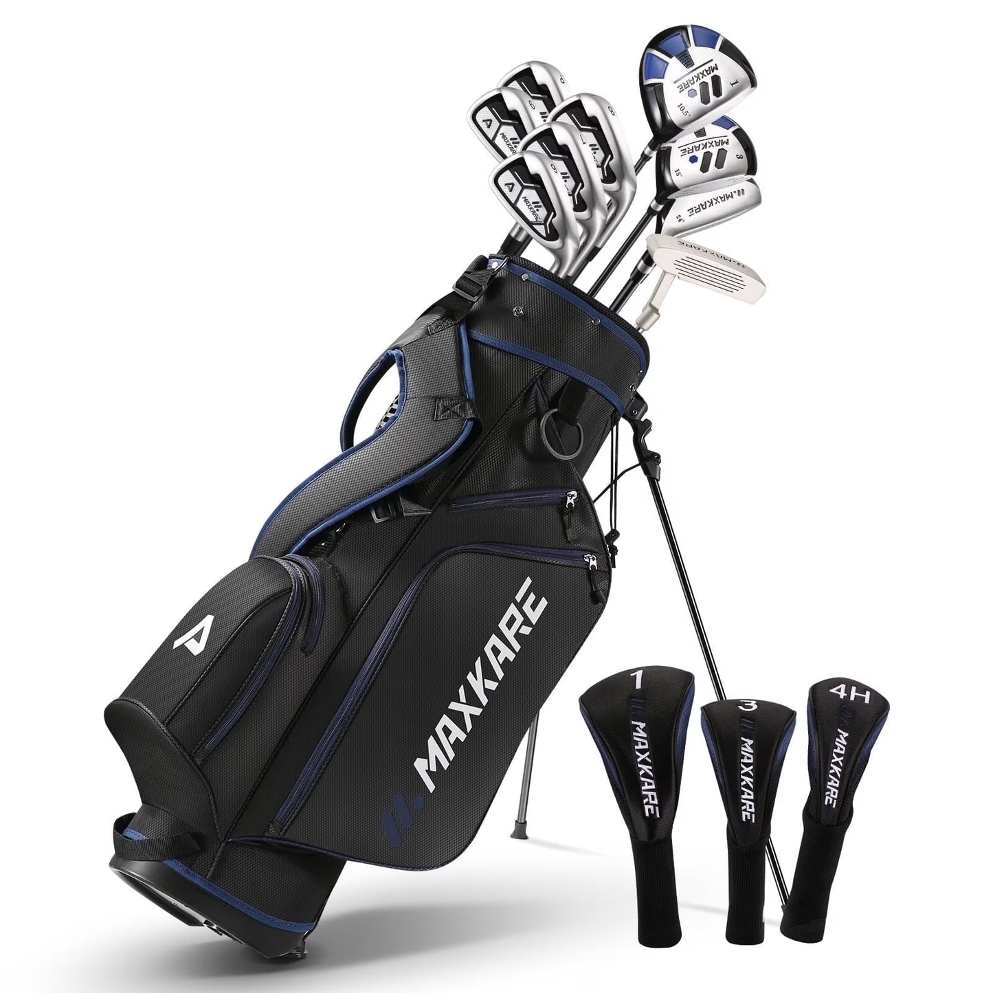 Complete Golf Clubs Set Golf Men'S Regular 9-Piece Complete Set, 3 Head Covers, Stand Bag - Right Hand, Blue