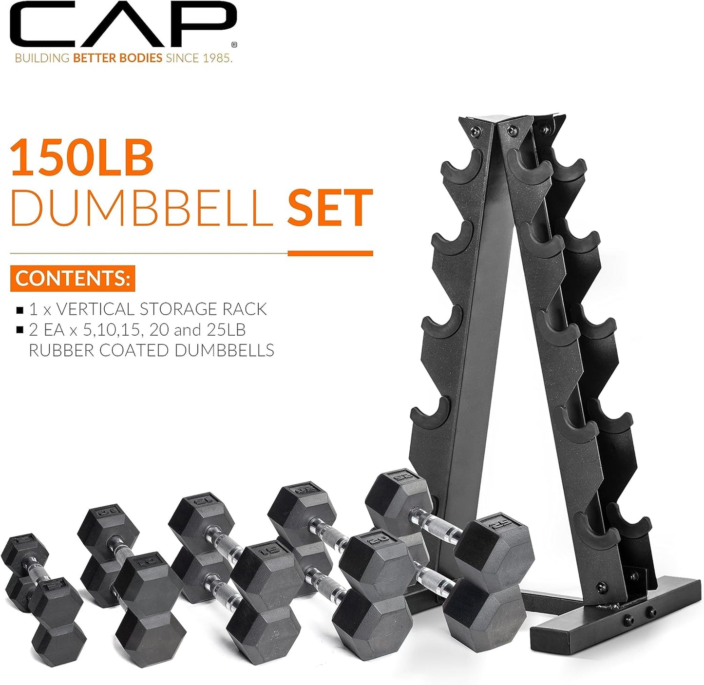 Versatile Rubber Coated Dumbbell Weight Set with Space-Saving Vertical Rack - Choose from 100 Lb, 150 Lb, or 210 Lb Options!