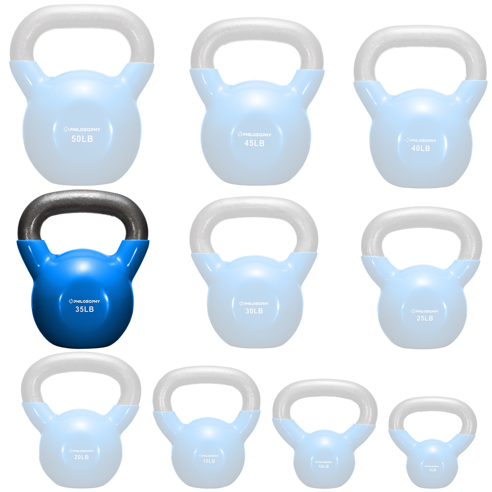 Versatile Vinyl Coated Cast Iron Kettlebells - 5 to 50 Pounds for Ultimate Strength Training