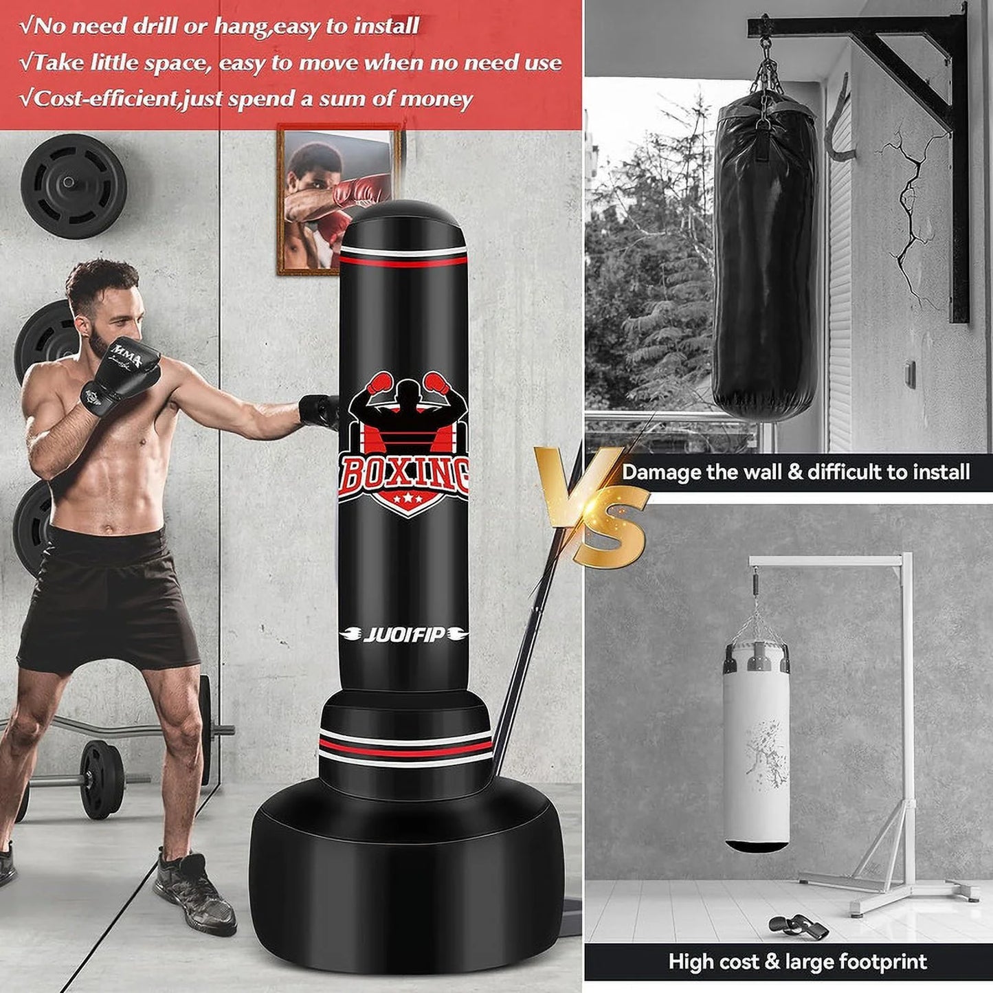Ultimate Freestanding Heavy Punching Bag Set with Gloves - Red Powerhouse for Home Workouts