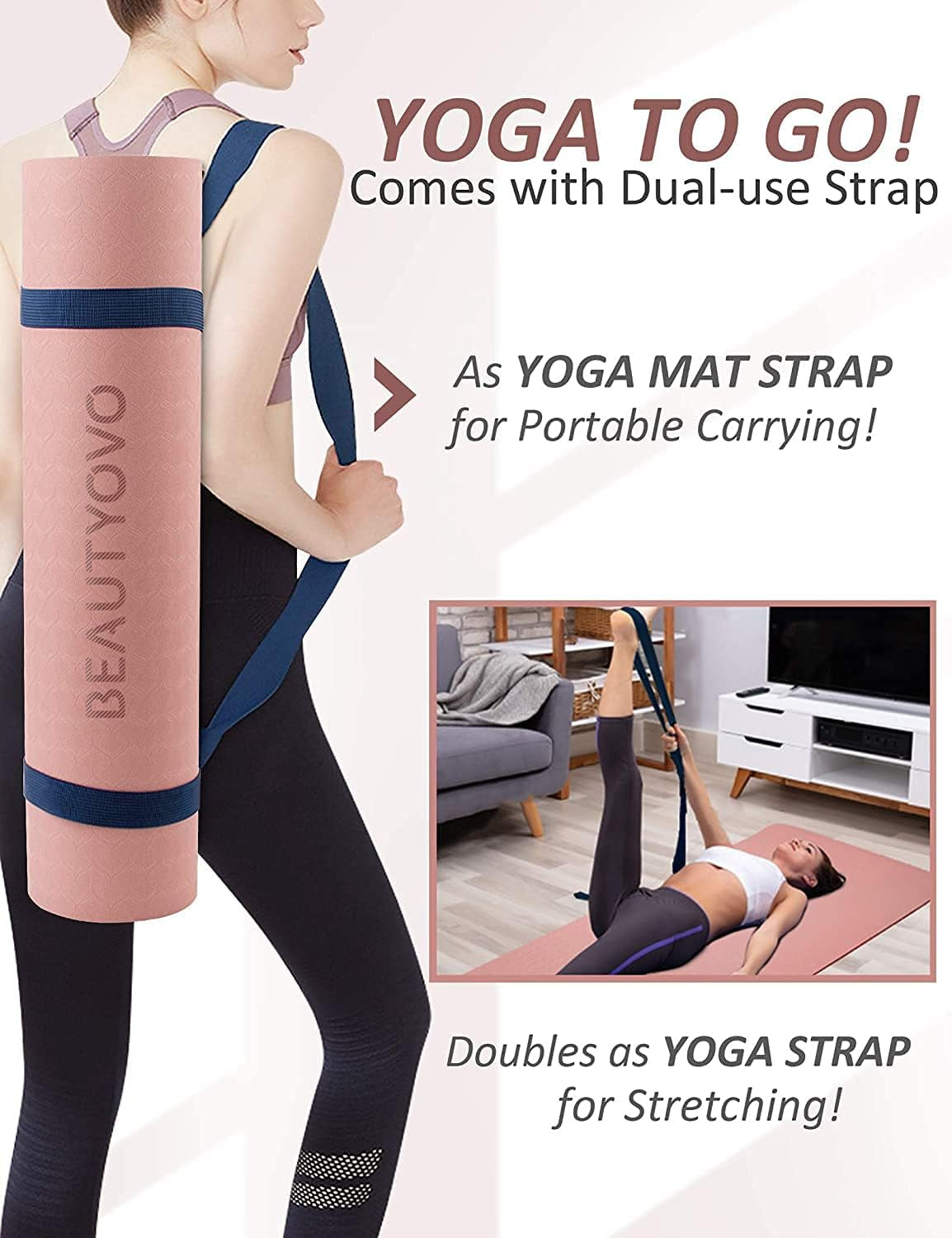 Extra Thick Non-Slip Yoga Mat with Strap - Double-Sided TPE for Ultimate Comfort in Yoga, Pilates, and Floor Exercises