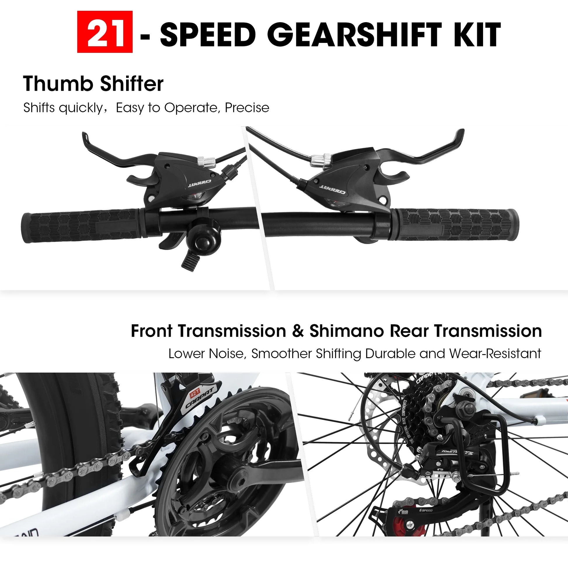 27" High-Performance Mountain Bike - 21 Speed, Durable High Carbon Steel Frame, Suspension Fork & Disc Brake for Men and Women - Sleek White Design