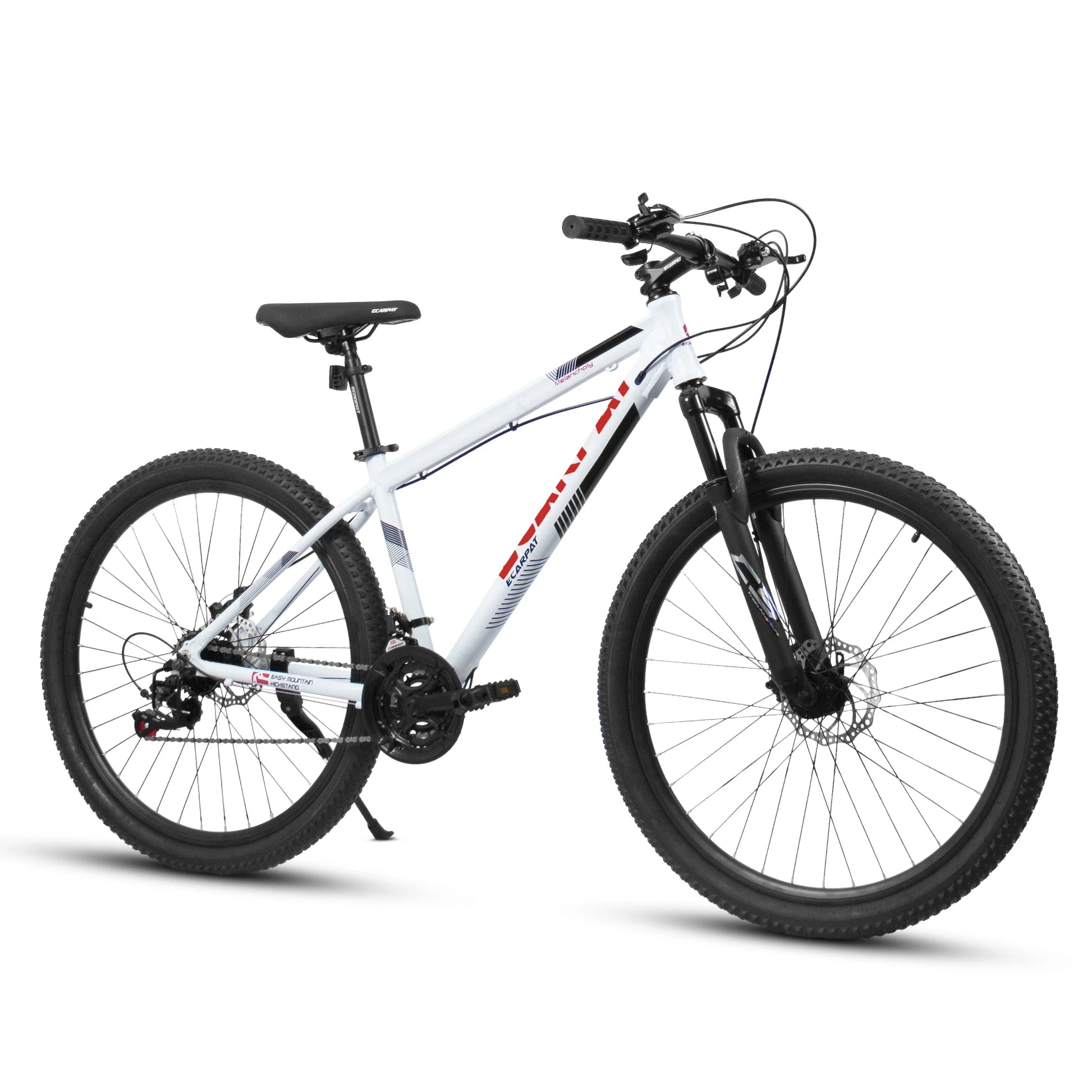 27" High-Performance Mountain Bike - 21 Speed, Durable High Carbon Steel Frame, Suspension Fork & Disc Brake for Men and Women - Sleek White Design