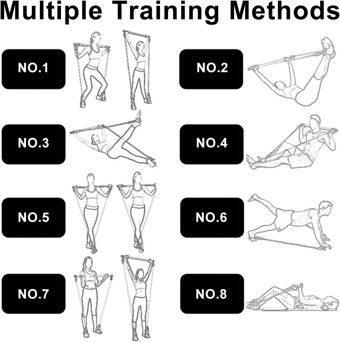 Portable Pilates Bar with Resistance Bands - Home Gym Squat Equipment for Men & Women (Red - 4 Bands)