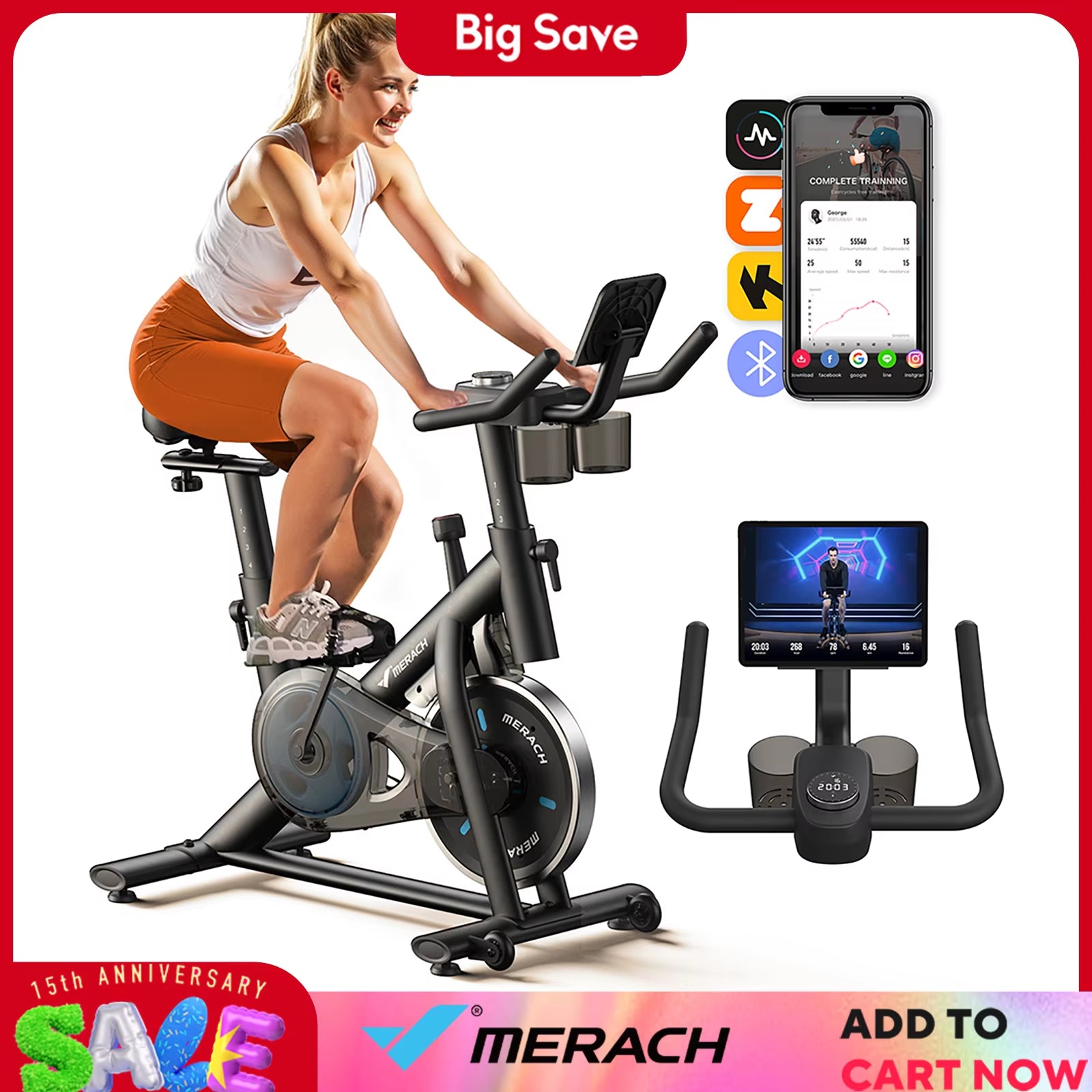 Exercise Bike Brake Pad Stationary Bike Low Noise Indoor Cycling Bike 270Lbs Weight Capacity Tablet Mount Fitness Courses