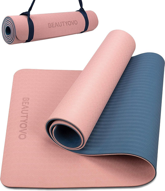 Extra Thick Non-Slip Yoga Mat with Strap - Double-Sided TPE for Ultimate Comfort in Yoga, Pilates, and Floor Exercises