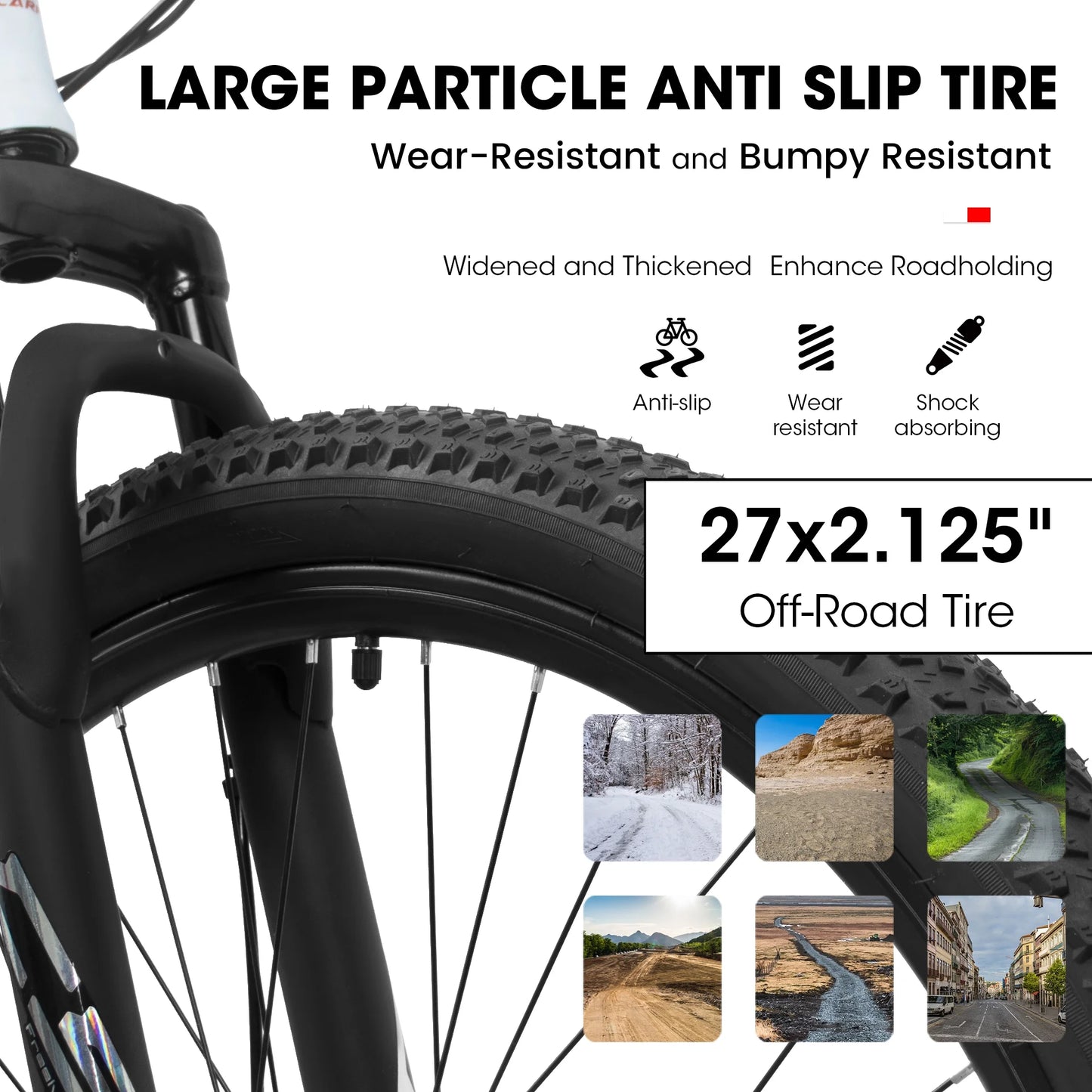 27" High-Performance Mountain Bike - 21 Speed, Durable High Carbon Steel Frame, Suspension Fork & Disc Brake for Men and Women - Sleek White Design