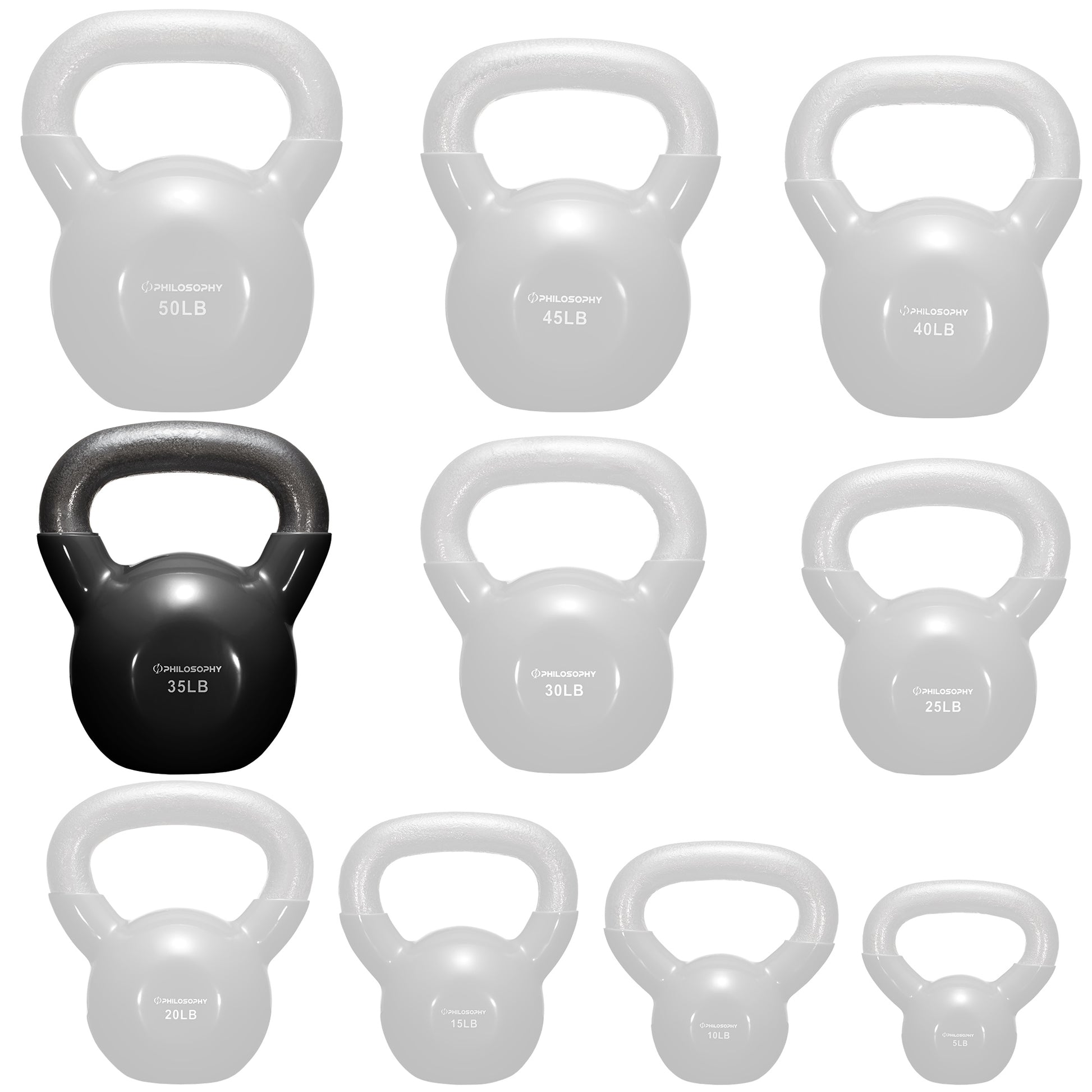 Versatile Vinyl Coated Cast Iron Kettlebells - 5 to 50 Pounds for Ultimate Strength Training