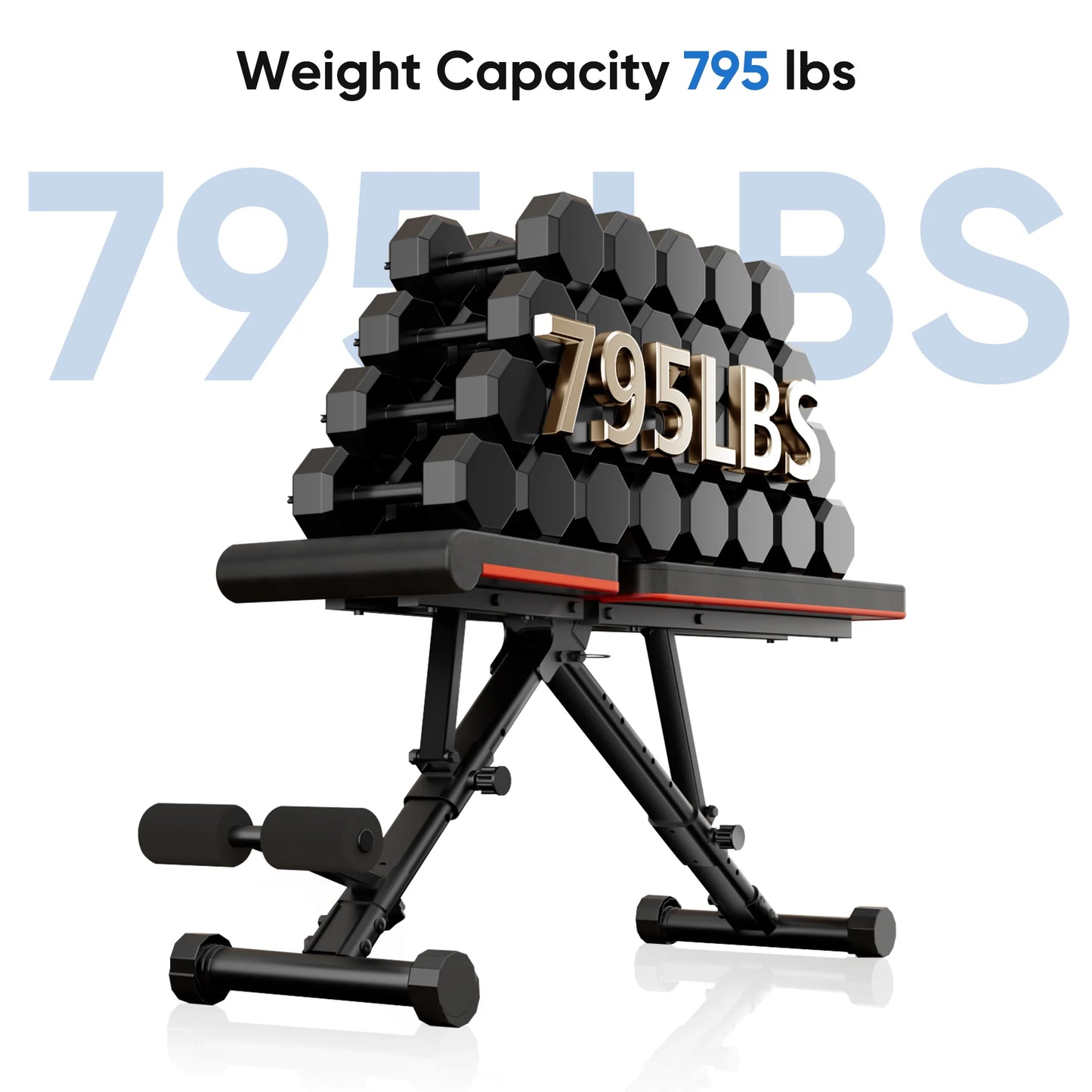 Ultimate 9-Position Adjustable Weight Bench - Supports 795Lbs, Foldable Design for Full Body Home Gym Fitness & Strength Training - Sleek Black Finish